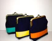 Coin Purse in NAVY with Orange Yellow or Aqua