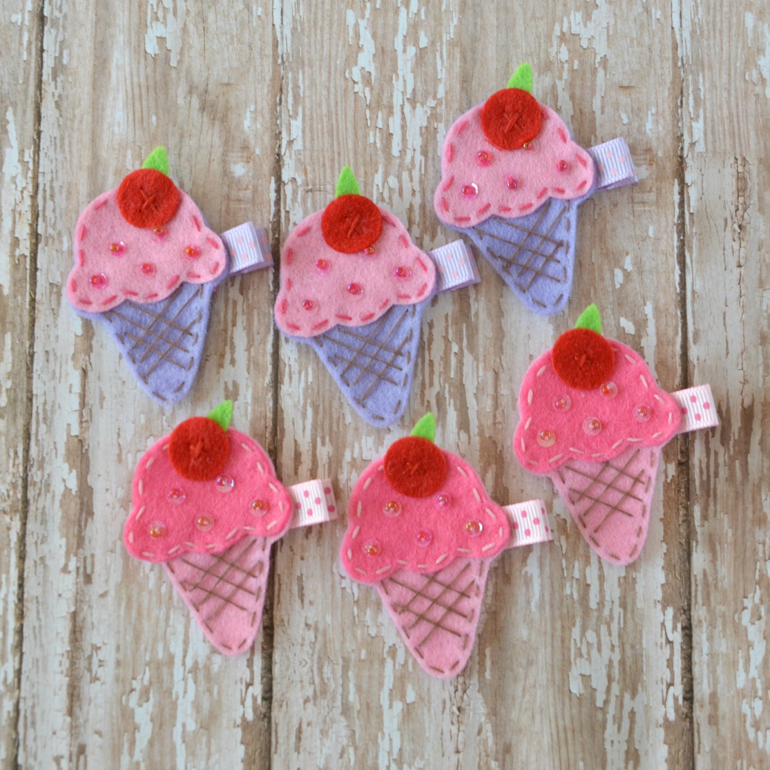 Felt Ice Cream Cone Hair Clip - You Pick 1 Clippie - Pink or Lavender - A cute birthday girl clip or birthday party favor