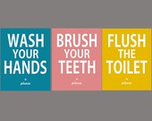 Bathroom manners - set of three - nursery bathroom art - digital print - 8x10 on A4