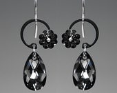 Haumea II v8: Industrial earrings with crystal silver night Swarovski crystals