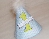 Blue Chevron and Lime Green Dot Boys Party Hat