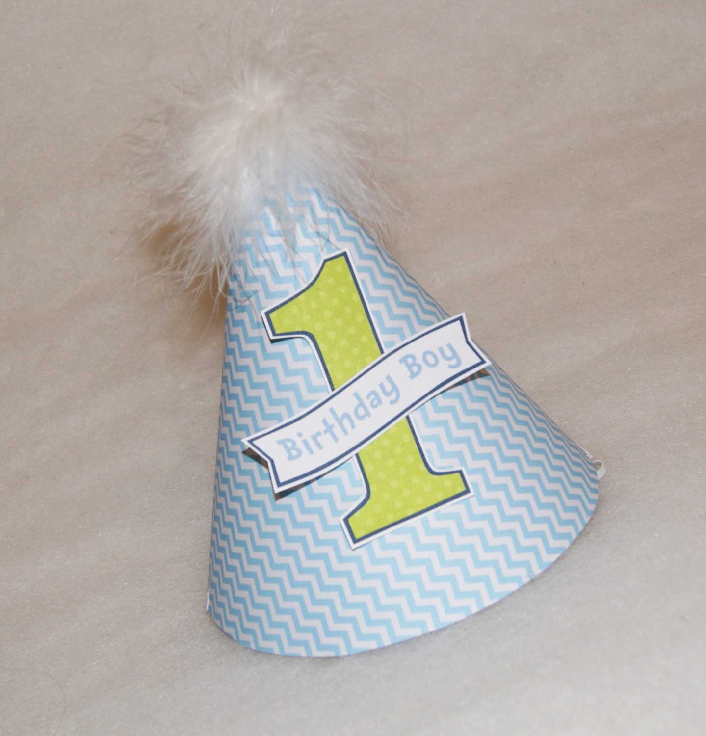 Blue Chevron and Lime Green Dot Boys Party Hat