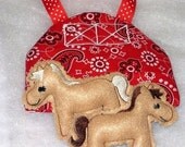 SALE Barn and Pony Play Set Comes with barn carrier and 2 felt horses
