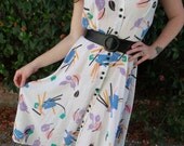 Vintage White Sundress. 70's 80's Cotton Summer New Wave Dress.