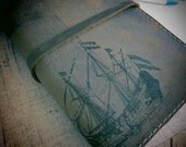 Leather journal or sketchbook featuring vintage ship with free personalization