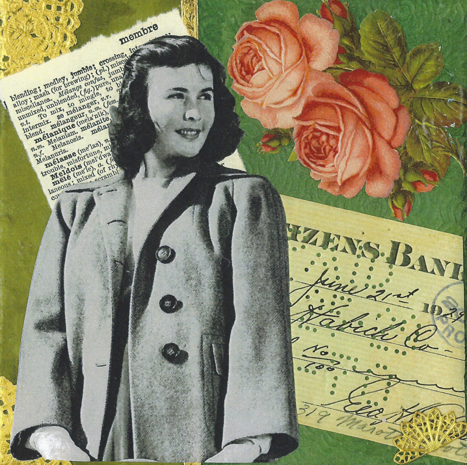 Vintage Style Collage Wall Art Whimsical Woman 1940s Retro Home Décor Office Décor -- She's Ready For Action
