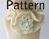 Knitting Pattern for Ruffled Neck Warmer with Crocheted Flower, Buttoned Rulle Neckwarmer