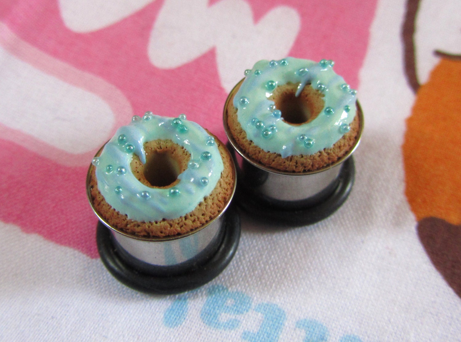 1/2" Donut Eyelets - Pastel Mint Green Stripes Donut Plugs