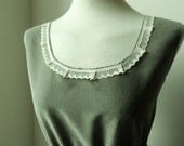 Soft Olive Green Lace Detail Longer Length Cotton Boho Dress / Handmade/ Choose Your Size