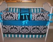 Turquoise and Black Damask baby beedding