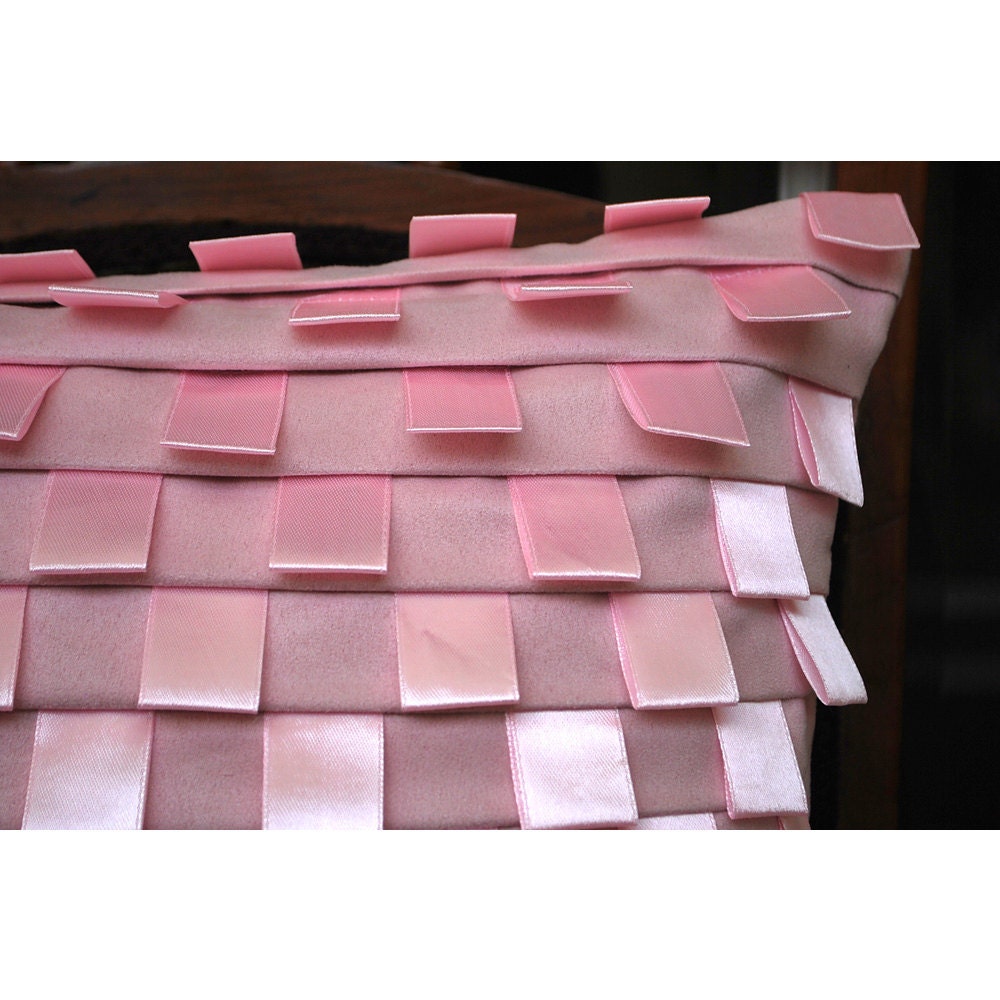 Decorative Throw Pillow Covers Couch Pillow Sofa 16 Inch Suede Pillow Cover Pintucks Satin Ribbon Soft Pink Dreams Home Decor Housewares