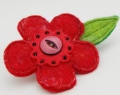 Poppy Red - A Funky Felted Floral Brooch