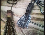 Tri-colored tribal patterned tassel necklace