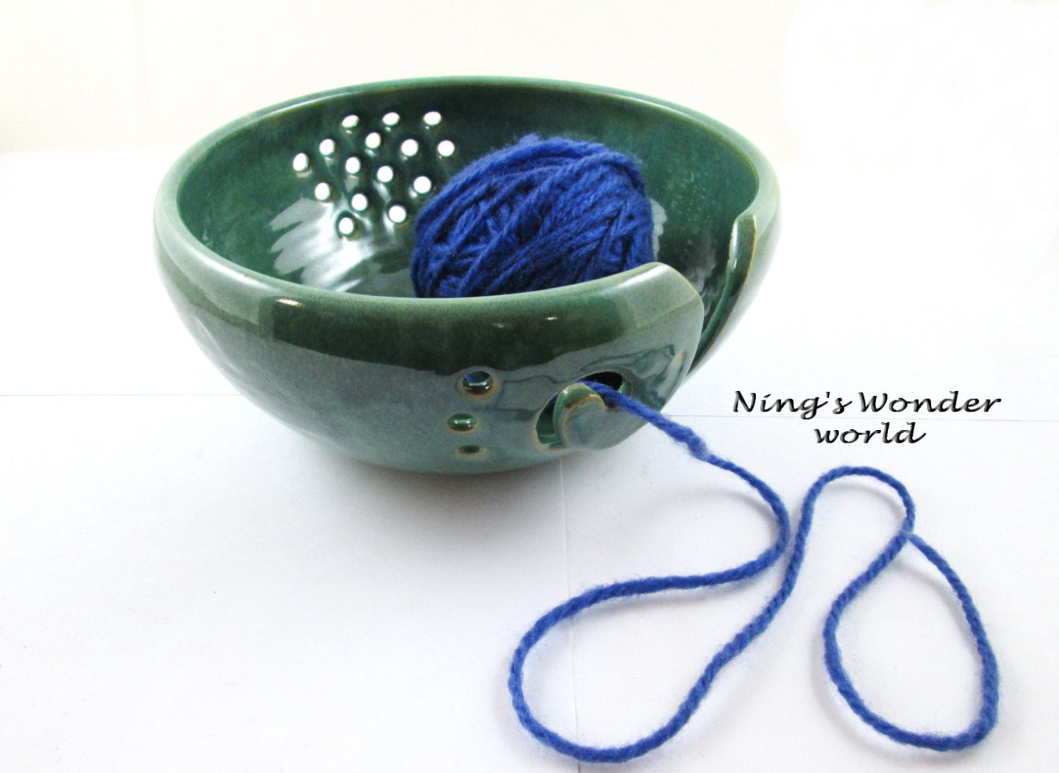 Pottery yarn bowl, Large yarn holder, in grassy green - (IN STOCK No. 40)