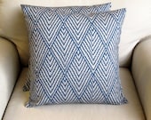 Ikat BLUE SAPPHIRE  on GRAY  pillow coverS 20x20 same fabric front and back--Pair