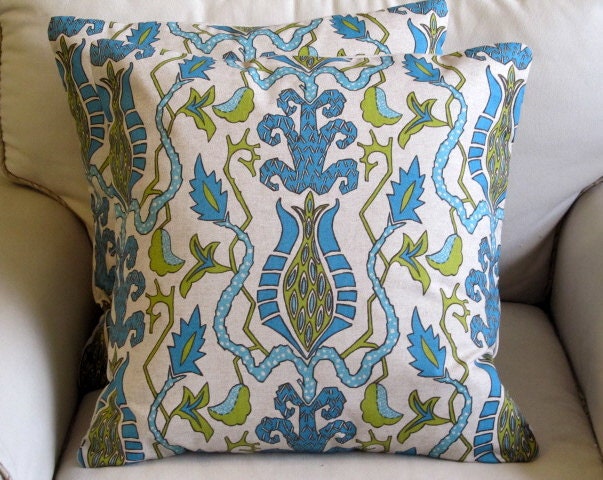 Ikat PAIR Aqua and Lime green pillow covers 20X20