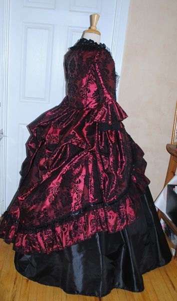 Gothic Flocked Marie Antoinette Style Bustled Gown Custom Colors and Size