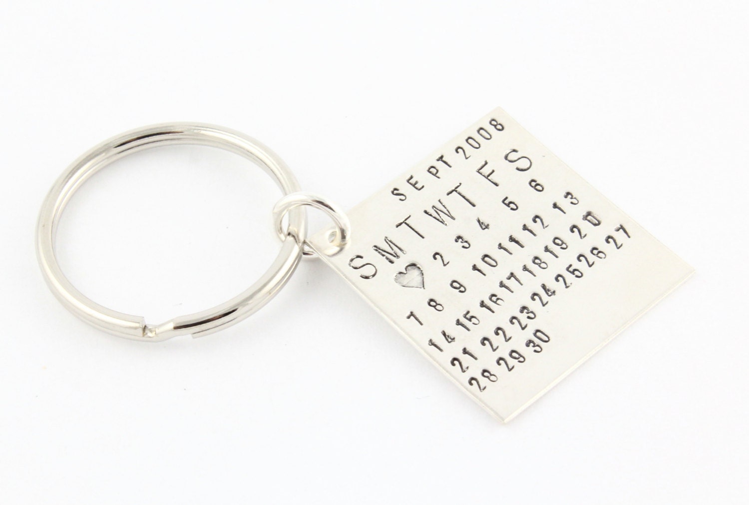 Save The Date Sterling Silver Keychain - Wedding Date Keychain - Personalized Hand Stamped Custom Key Ring - Anniversary Gift