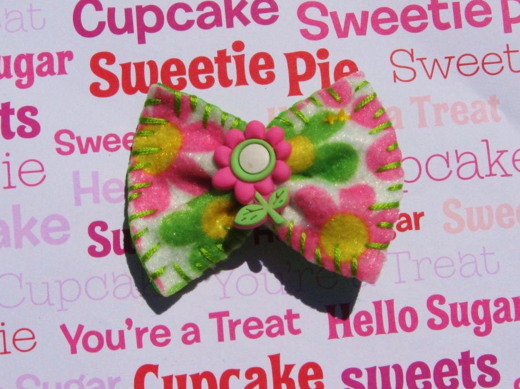 Flower Girly Felt Hair Bow Clip