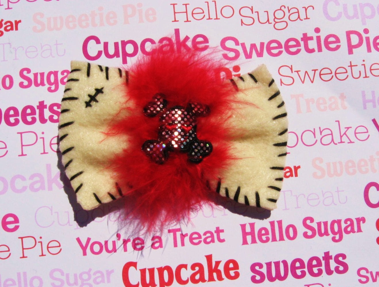 Girly Skull Fury Cream Felt Hair Bow Clip
