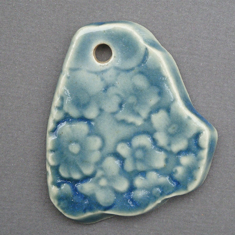 Porcelain Flower Pendant in Blue Green