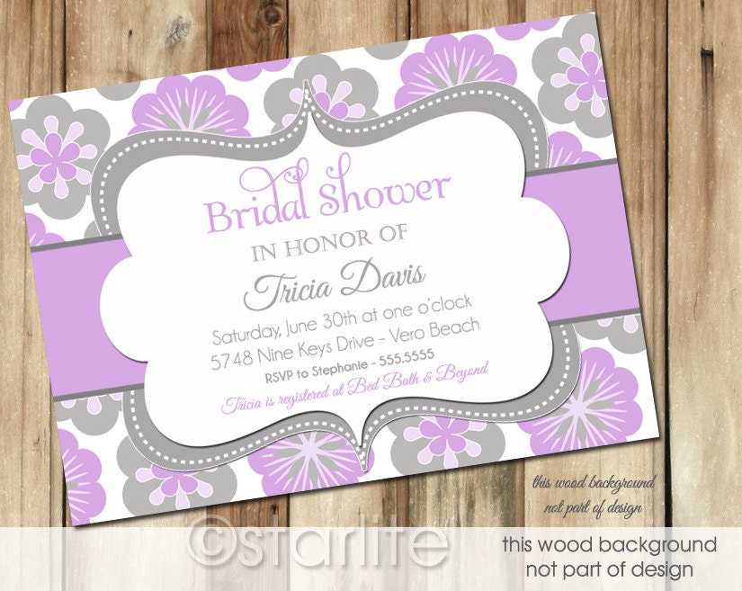 Lavender Gray Grey Floral - Bridal Shower invitation - any occasion, birthday, baby shower etc - PRINTABLE INVITATION DESIGN