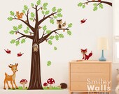 Nursery Wall Decal Woodland Forest Animals Bambi Deer Owls Squirrels Raccoon Baby Kids Room Art Decor