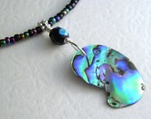 Paua Abalone Shell Choker, Memory Wire Necklace, Black Rainbow