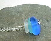 Aqua Blue Sea Glass Necklace, Beach Wedding Jewelry, Cobalt Bridesmaid Necklace Set, Eco Friendly