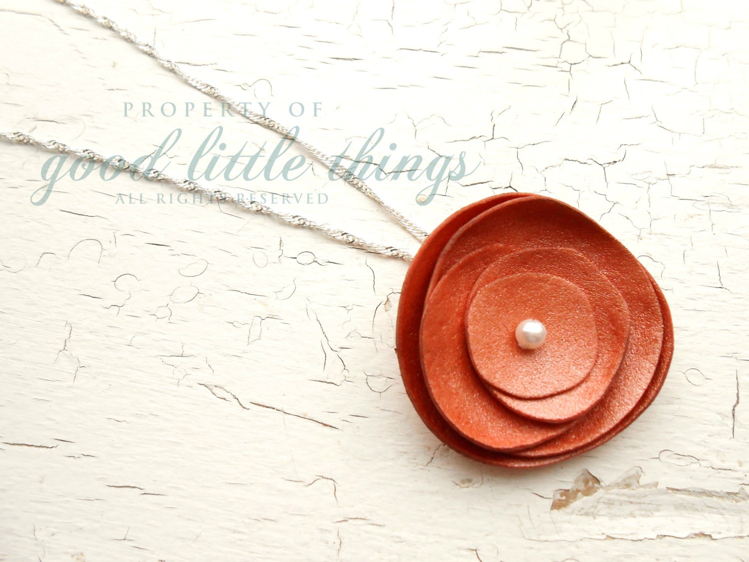 Leather Flower Pendant Necklace
