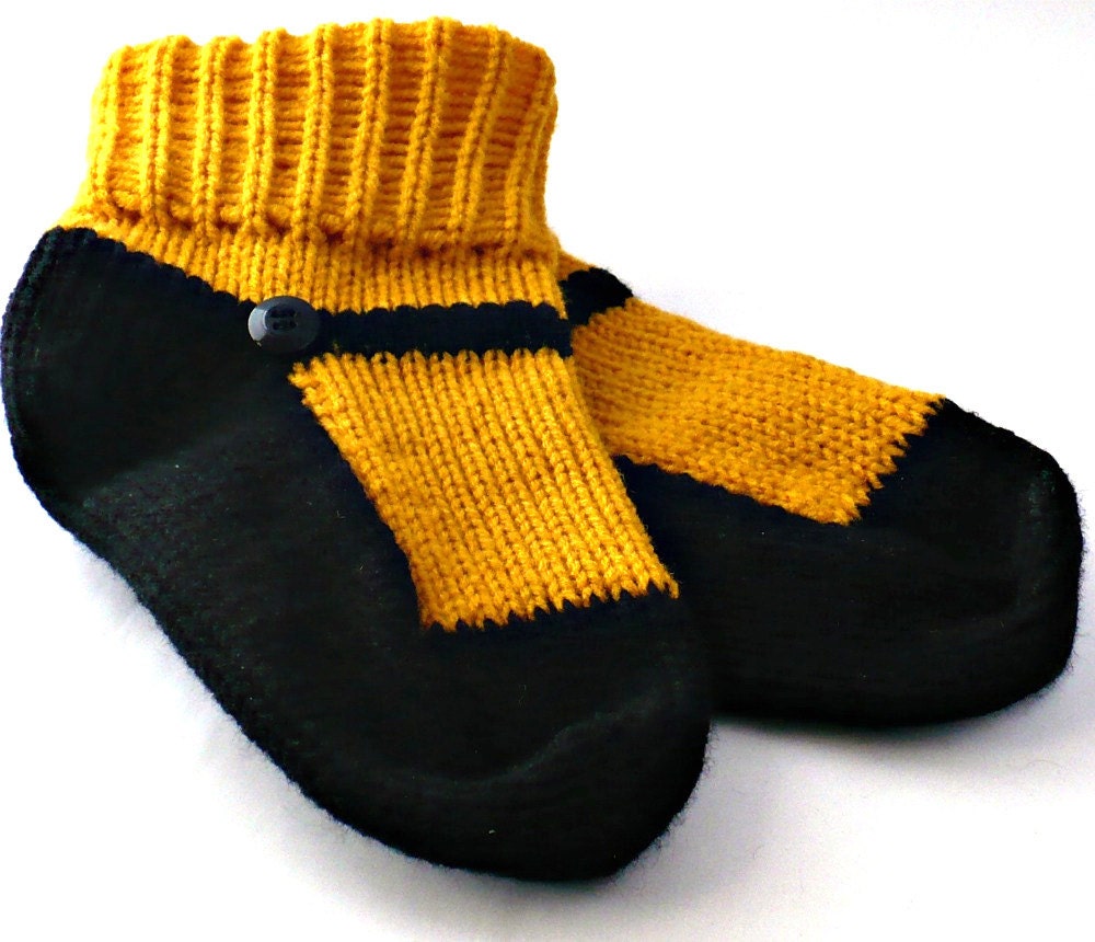 Knit Slipper Sock Adult Maryjane Goldenrod Yellow