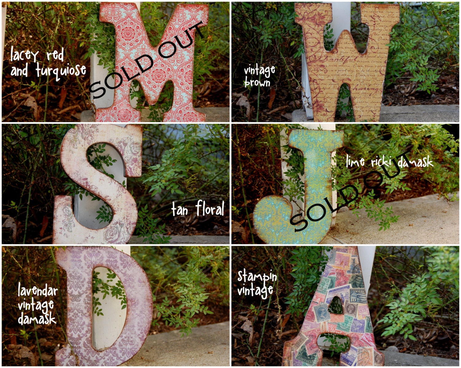 Large 9 inch Wooden Letter- Any letter of your choice in your choice Vintage Theme