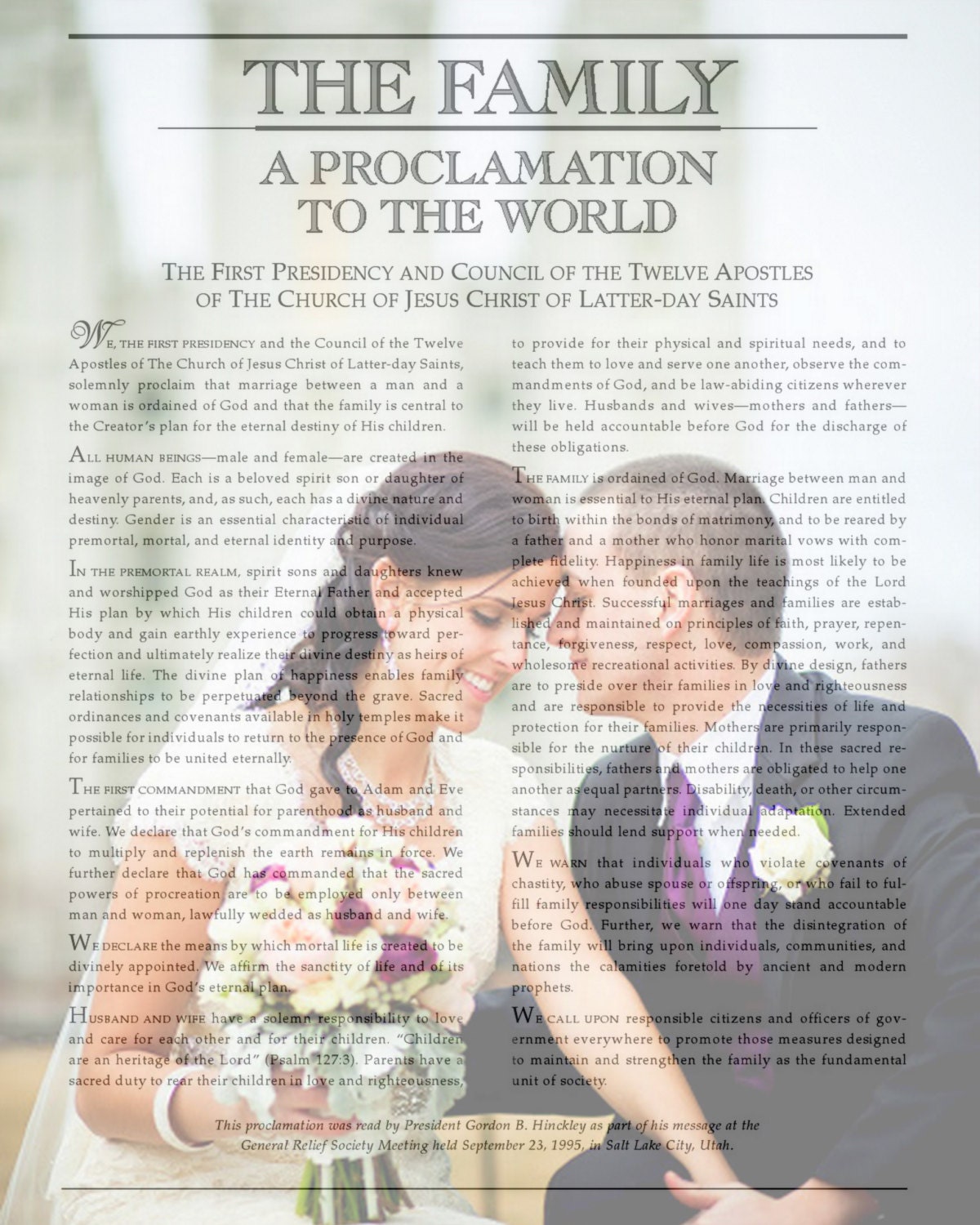 Custom Made 8x10 LDS Family Proclomation with your photo- emailed