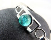 Aquamarine Bracelet - Fused Glass and Silver Bangle - Ready to Ship