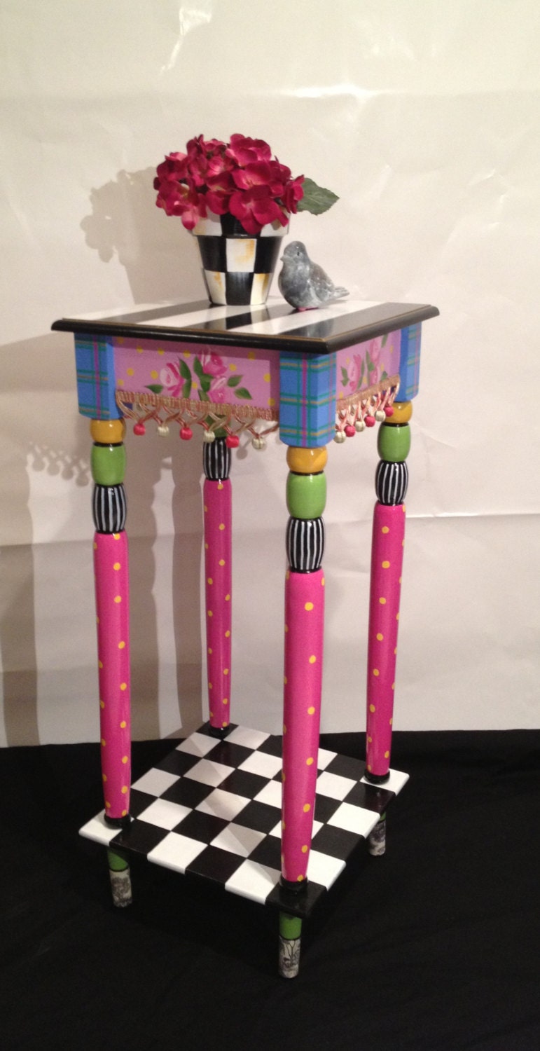 Incredible 12 x 12 Hand Painted Accent Side Table - plaid - stripes - polka dots - toile - checks