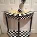 Hand Painted Black and White Checked Half Round Table - Green Gold - Buttercream Gold