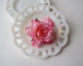 Vintage Milk Glass Lacy Salad Plates Set of Four - Shabby Chic