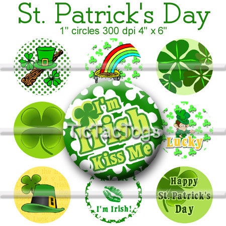 St. Patrick's Day Bottle Cap Images Digital Set 1 Inch Circle Stickers Kiss Me I'm Irish 4x6