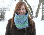 Blue & Green Striped Crocheted Cowl