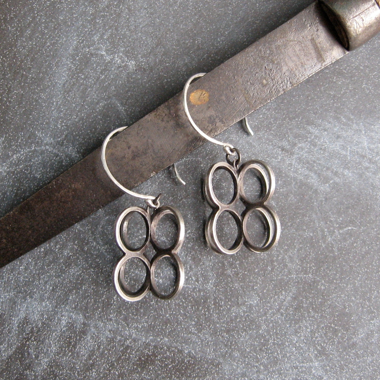EARRINGS oxidized sterling silver circle cubes on hoops