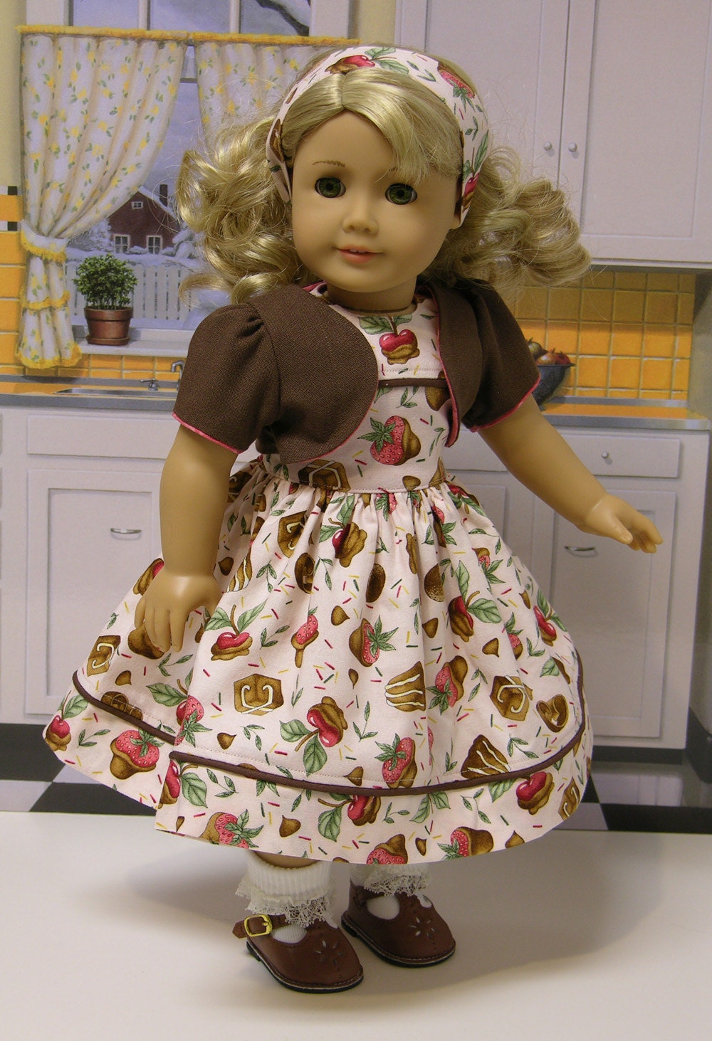 Chocolate Covered Strawberry dress for American Girl doll with jacket