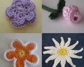 Crochet Pattern -- Four Flower Embellishments -- Double-Layer, Rosebud, Retro, Daisy