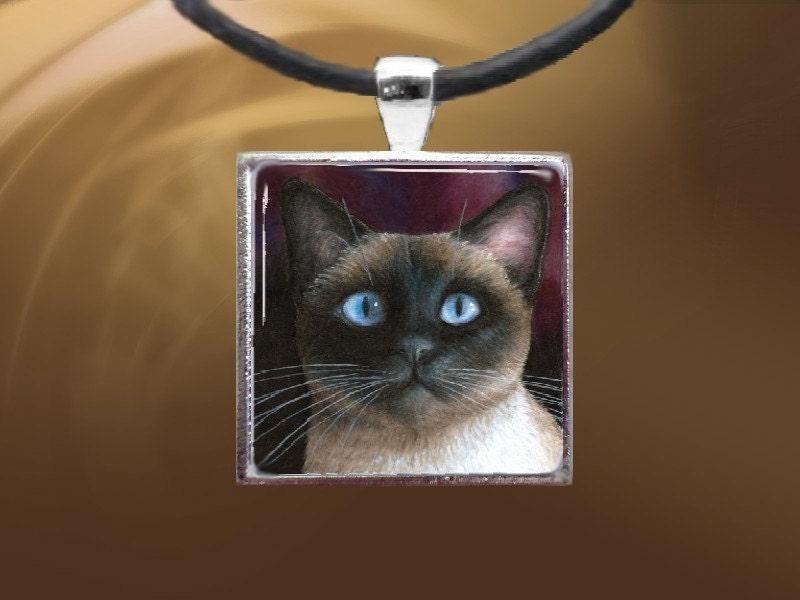 Handmade Glass Pendant Tray Cat 548 Siamese Jewelry Necklace from art painting by L.Dumas