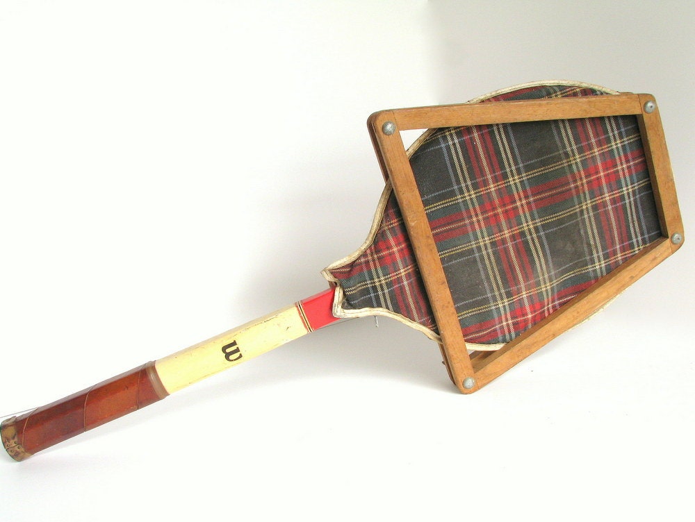 Vintage Tennis Racket with Plaid Cover and Wood Press - Jack Kramer Flight Tennis Racket by Wilson