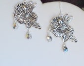 Earrings Antique Silver Fairies in Flowers Vitral Crystals