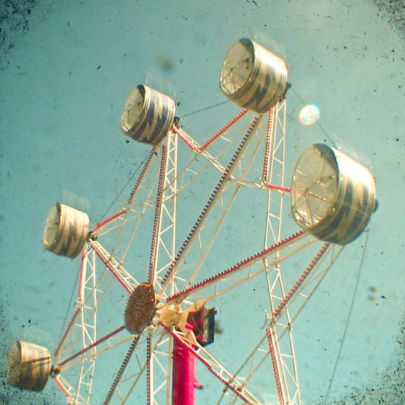Ferris Wheel - Carnival photograph, ferris wheel decor, colorful art, gift for him, kids wall art, hot pink, silver, blue 8x8 Print