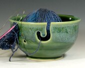 Yarn bowl ceramic, knitting crochet porcelain, glazed in green, handmade by hughes pottery