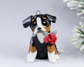 Beagle Ornament TriColor Red Rose Porcelain