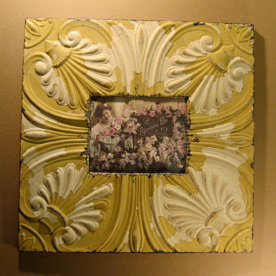 TIN CEILING Metal Picture Frame 8x10 YELLOW Recycled  S 1253-13