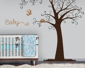 Top cut off Tree with Color Circle leaves - Tree wall decal, home decor, Tree and birds - Nursery